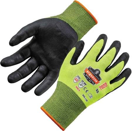 Ergodyne ProFlex 7022 Hi-Vis Nitrile-Coated Cut-Resistant Gloves - ANSI A2, DSX Dry Grip