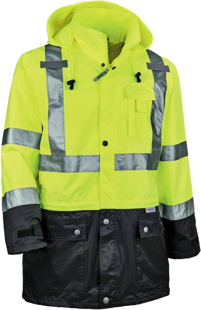 Ergodyne GloWear 8365BK Hi-Vis Rain Jacket - Type R, Class 3, Black Bottom