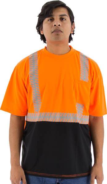 Sportex Hi-Viz Shirt with Reflective Chainsaw Striping, ANSI 2, Orange/Black