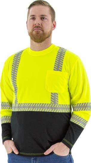Sportex Hi-Viz Shirt with Reflective Chainsaw Striping, ANSI 2, Yellow/Black, Long Sleeve