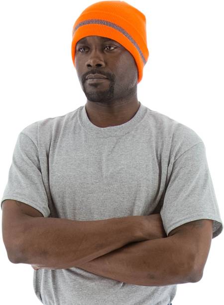Sportex Hi-Viz Beanie with Reflective Striping, Orange