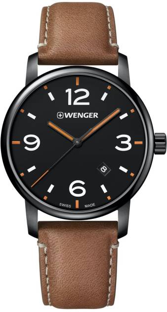 Victorinox Urban Metropolitan - Black Dial with Orange hands, PVD Case, Geniune Brown Leather Strap